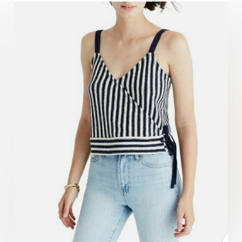 Madewell Striped Wrap Crop Tank Top navy and cream